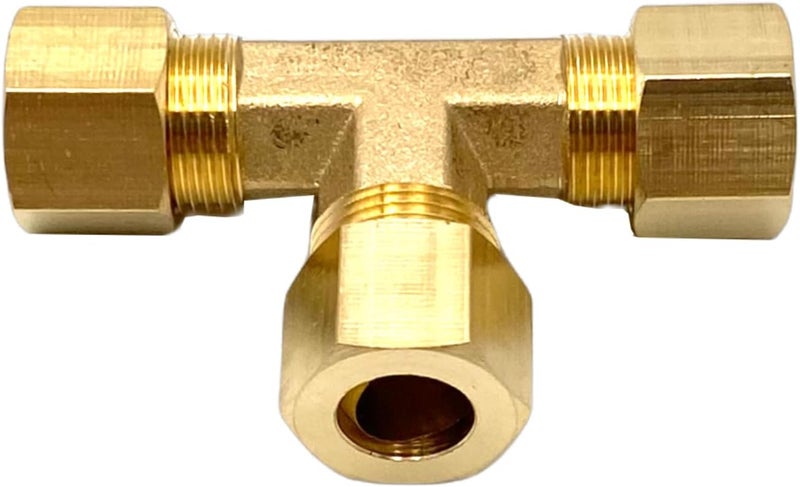 Bumugufu 2 Pcs 3/8" Compression Tee, 3/8" OD x 3/8" OD x 3/8" OD Copper Tubing Fittings 90 Degree Brass T Tube Fitting for Gas Line, Oil Pressure Gauges and Air Compressor - Image 4